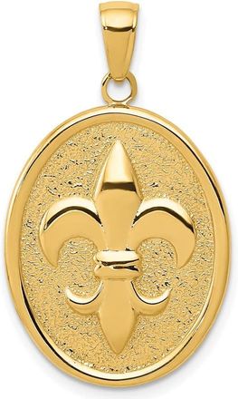 Diamond2Deal 14k Yellow Gold Fleur-De-Lis on Oval Disk Pendant