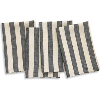 Solino Home Linen Dinner Napkins - Sorrento Stripe in Black And Natural at Nordstrom, Size Large