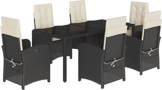 vidaXL Set De Comedor De Jard&iacute;n 7 Pzas Y Cojines Rat&aacute;n Sint&eacute;tico Negro Vidaxl