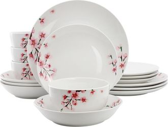 Elama Tamara 16 Piece Porcelain Double Bowl Dinnerware Set, Service for 4 in White at Nordstrom