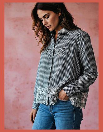 Nooki Design Womens Koren Embroidered Blouse In Black Gingham - Size: 10/8