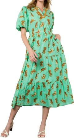 THML Clothing Ava Tiered Tiger Print Midi Dress In Mint
