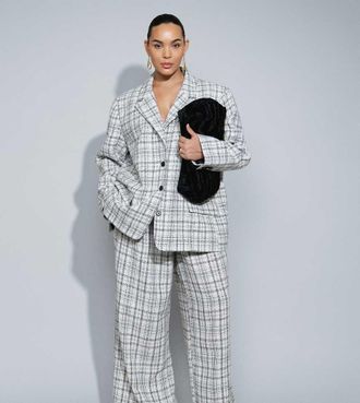 Asos Curve pantaloni sartoriali affusolati stile mensy a quadri bianco inverno