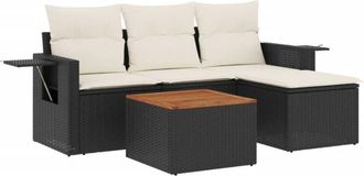 vidaXL Set De Muebles De Jard&iacute;n 5 Pzas Y Cojines Rat&aacute;n Sint&eacute;tico Negro Vidaxl