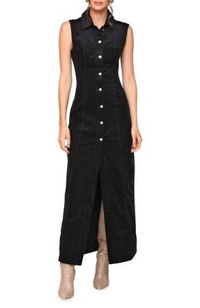 Avec Les Filles Sleeveless Corduroy Maxi Shirtdress in Black at Nordstrom Rack, Size 6