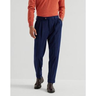 Brunello Cucinelli Mens Colorful Blue Wool Trousers, Size 52