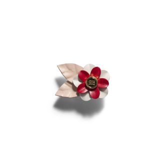 Miu Miu Leather Floral Brooch, Woman, Red/white