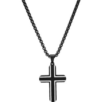 HMY Jewelry Mens Two-Tone Black Stainless Steel Cross Pendant Necklace in Silver/Black at Nordstrom Rack