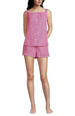 Lands End Seersucker 2 Piece Pajama Set - Tank and Shorts in Hot Pink Pinstripe at Nordstrom, Size X-Small