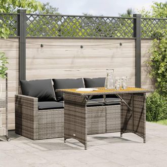 vidaXL Juego De Comedor Jard&iacute;n 2 Pzas Con Cojines Rat&aacute;n Sint&eacute;tico Gris Vidaxl