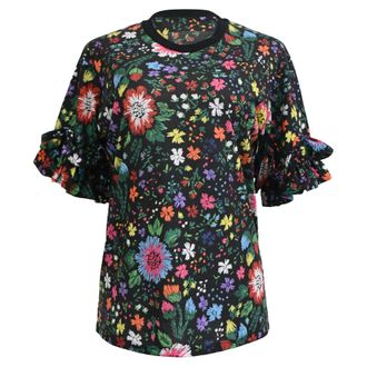 Victoria Beckham Floral-Printed Printed Ruffle T-Shirt in Multicolor Cotton