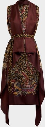Etro Leopard & Avian Print Silk Foulard Vest