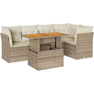vidaXL Juego De Sof&aacute;s Jard&iacute;n Con Cojines 6 Pzas Rat&aacute;n Sint&eacute;tico Beige Vidaxl
