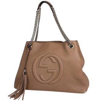 Gucci Soho Beige Leather Shoulder Bag Tote Bag (Pre-Owned)