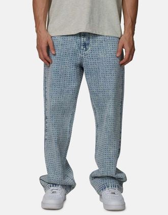 Good For Nothing Pantaloncini ampi in denim jacquard blu slavato