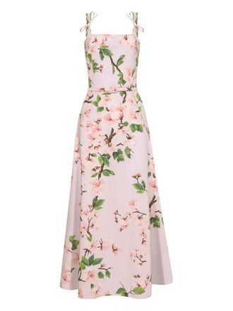 Oscar De La Renta Cherry Blossom-print poplin dress - Pink
