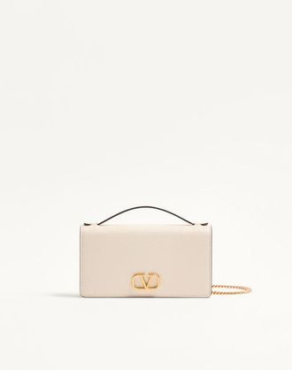 Valentino Garavani VLogo Signature Grainy Calfskin Wallet With Chain Woman LIGHT IVORY UNI