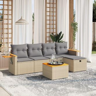vidaXL Juego De Sof&aacute;s Jard&iacute;n Con Cojines Beige Mezcla 6 Pzas Rat&aacute;n Pe Vidaxl