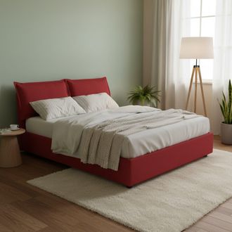 Talamo Italia Dmora - Cama Matrimonial Daam, Cama Contenedor Con Revestimiento De Tela, 100% Made In Italy, Apertura Frontal, Adecuado Para Colch&oacute;n 140x190 Cm, Rojo