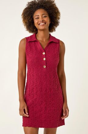 Roman Crinkle Collared A-Line Stretch Dress