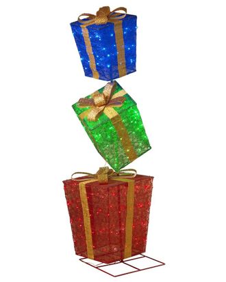 Gerson International 6Ft Tall Stacked Lighted Christmas Present, Outdoor D&eacute;cor
