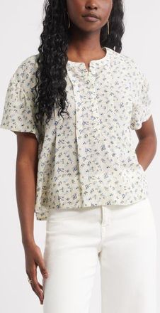 Treasure & Bond Floral Pleated Boxy Top in Ivory- Blue Clare Ditsy at Nordstrom, Size X-Large