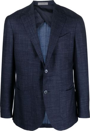 Corneliani single-breasted chambray blazer - men - Virgin Wool/Silk/Linen/Flax/Viscose - 50 - Blue