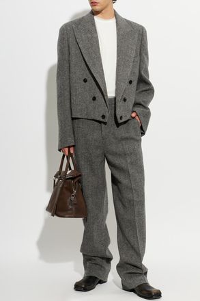 Maison Margiela Wool Herringbone Pattern Trousers, Mens, Grey