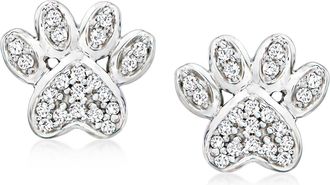 Ross-Simons Diamond Paw Print Stud Earrings in Sterling Silver