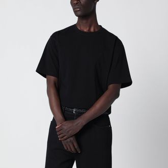 Saint Laurent T-shirt oversize nera in cotone con logo Cassandre