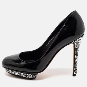 Gina Black Patent Leather Crystal Embellished Heel Platform Pumps
