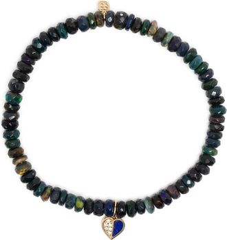 Sydney Evan 14kt yellow gold diamond beaded charm bracelet - women - Stone - One Size - Green