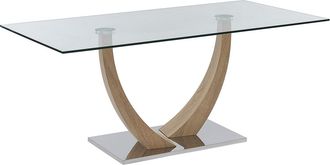 Vente-Unique Mesa de comedor de 6 plazas de vidrio templado, MDF y acero inoxidable - Natural claro - MELODIE II