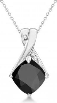 Allurez Diamond and Cushion Black Onyx Pendant Necklace 14k White Gold (1.36ct)