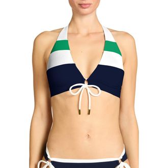 Robin Piccone Jacqui Keyhole Bikini Top in Navy/Grass/Cream at Nordstrom, Size X-Small