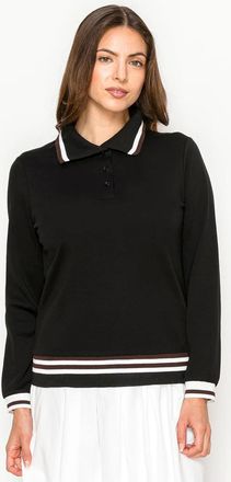YAL New York Black Long Sleeve Polo Tee with Contrast Trim