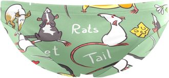 Generic Cute Cartoon Rats Green Mouse Teeth Pattern Mens Bikini Swimwear Personalized Swim Briefs Bathing Suit Swimsuit
