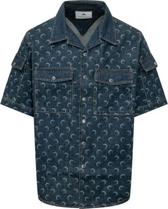 Marine Serre Denim SS Shirt - Heren - Spijkeroverhemden - Blauw - S - Denim - Overhemden