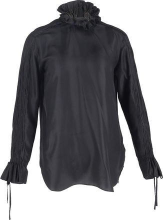 Dries Van Noten Mock Neck Blouse in Black Cotton