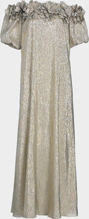 Sachin & Babi Valentina Metallic Silk Off-The-Shoulder Gown