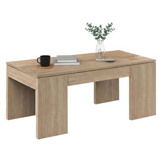 Dmora Dmora - Mesa De Centro Dgollin, Mesa De Centro Con Tapa Elevable, Mesa De Centro Para La Sala De Estar, 100x50h43/84 Cm, Roble