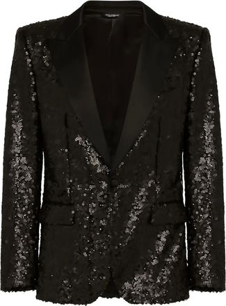 Dolce & Gabbana sequin-embellished shawl-lapel jacket - men - Silk/Nylon/Silk/Polyester - 50 - Black