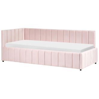 Beliani Cama Elegante 90 X 200 Cm Tapicer&iacute;a De Terciopelo Acolchado Somier De Listones Patas De Madera Rosa Pastel Lisieux