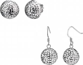 Gold & Honey Womens Set Of Mesh Drop And Diamond Cut Stud Earrings In Silver