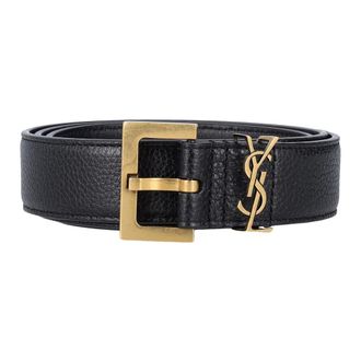Saint Laurent Black Leather Logo Belt - male - Saint Laurent - Belts - Black - 105 CM - Accessories