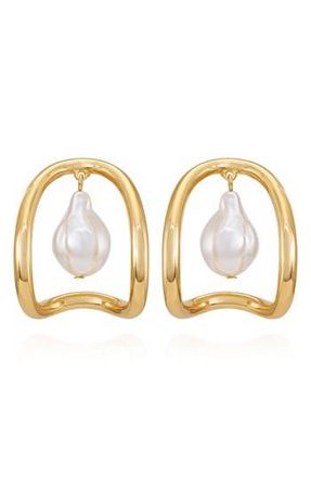 Vince Camuto Faux Pearl Hoop Earrings in Goldtone at Nordstrom Rack