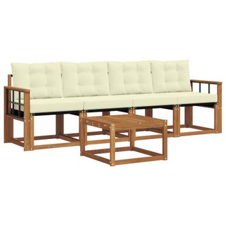 vidaXL Conjunto De Sof&aacute;s De Exterior Con Coj&iacute;n 5 Pcs Natural Y Crema Vidaxl