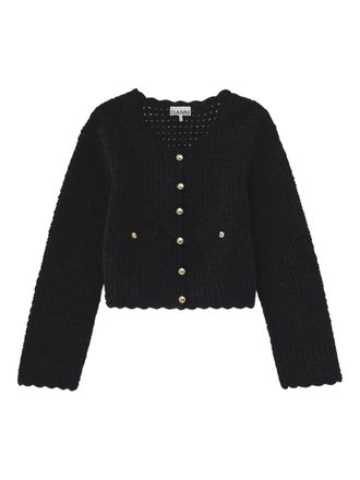 Ganni button-fastening pocket cardigan - women - Fabric - L - Black