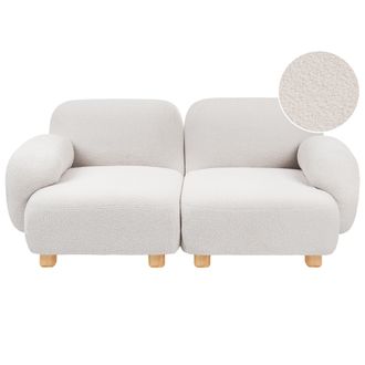 Beliani Sof&aacute; Modular De 2 Plazas De Boucl&eacute; Patas De Madera Moderno Blanco Crema Amli