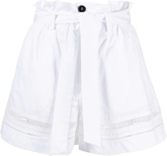 Lorena Antoniazzi White High-Waisted Paperbag Cut-Out Cotton Shorts